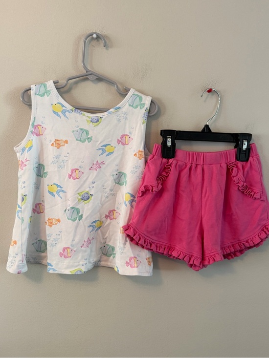 James & Lottie Other - James & Lottie White Fish Print Tank Top & Hot Pink Ruffle Shorts Set